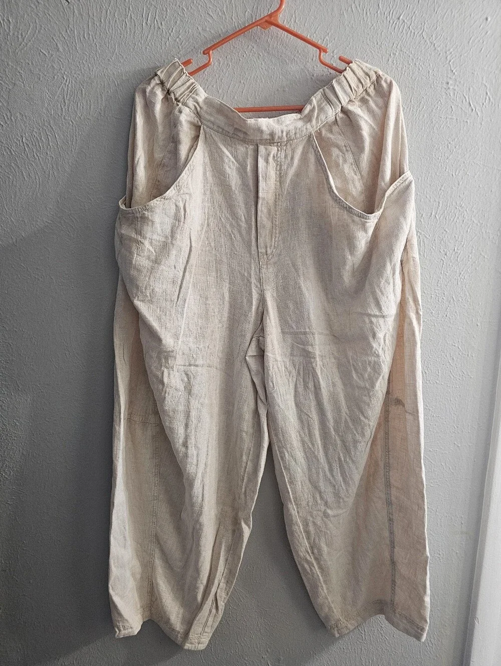 Free People Relaxed Wide-Leg Linen Pants in Taupe
